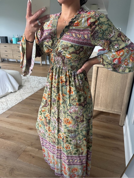 Seven Islands Dresses & Skirts - Bohemian Floral Maxi Dress in Olive Green